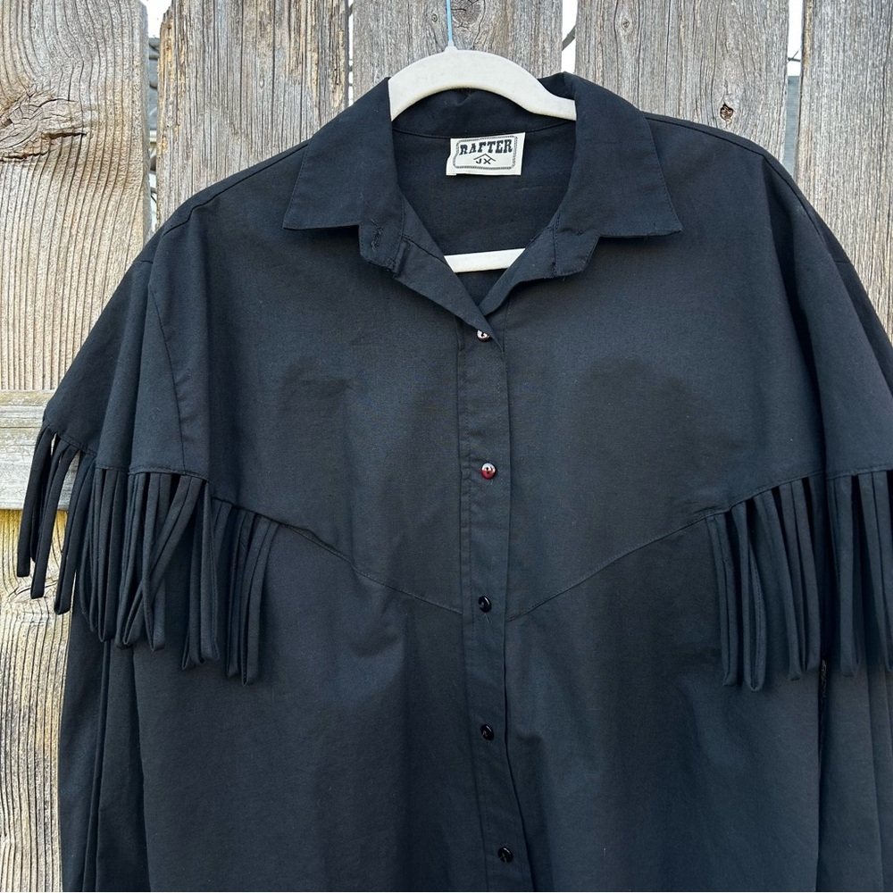 Women’s Black Fringe Vintage Western Shirt 100% Cotton by Rafter size Medium